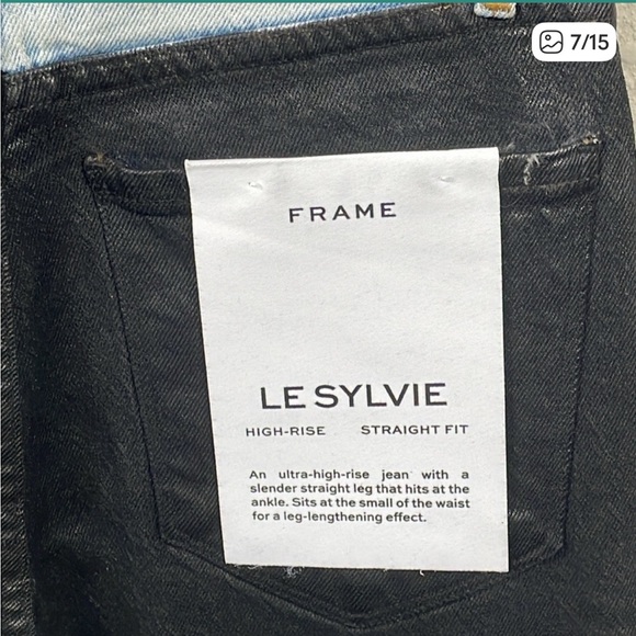 NWT Frame Le Sylvie High Rise Straight Fit Jeans Coated Ankle Black Ice Sz 24 - Picture 7 of 13